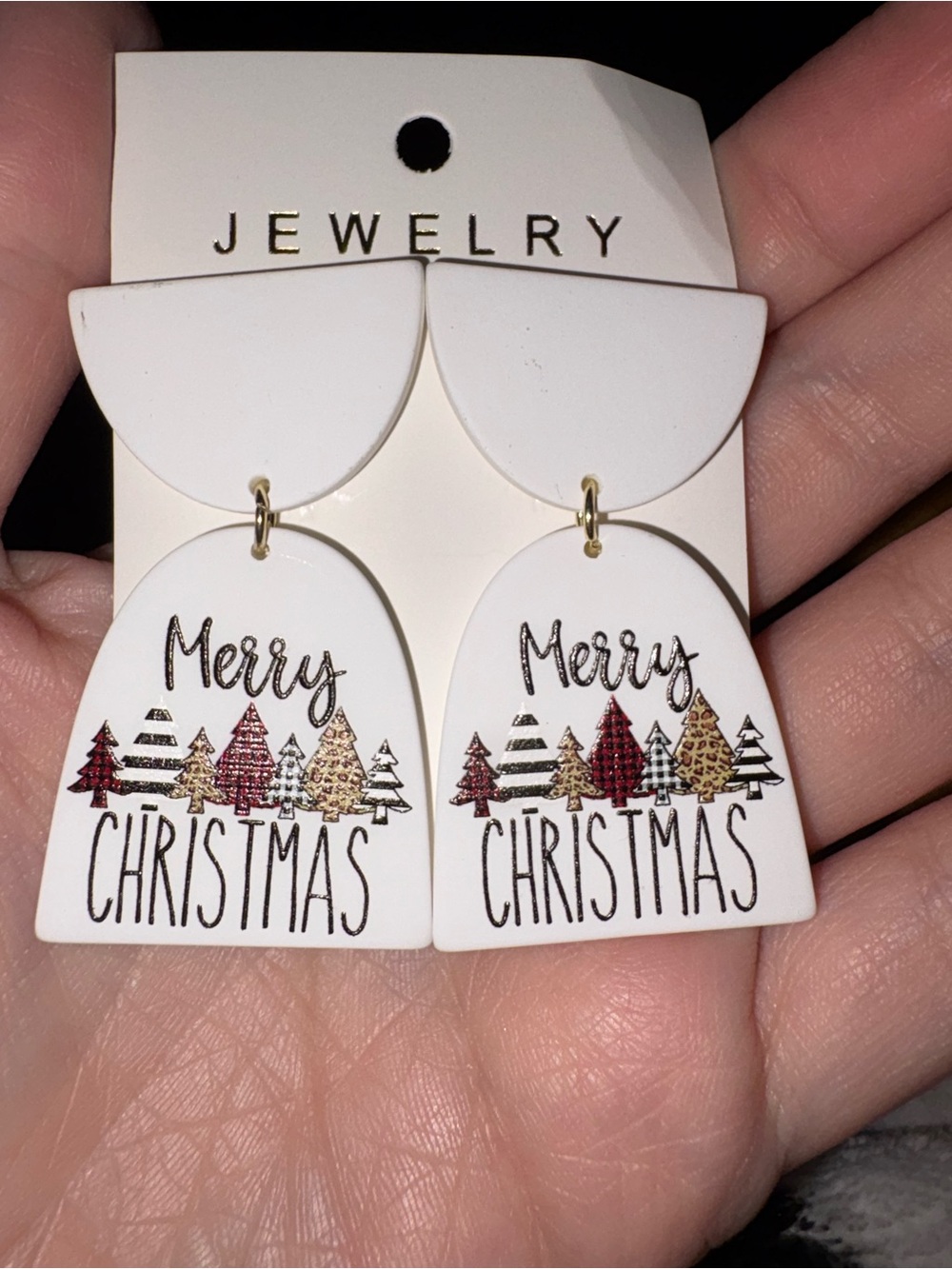 Merry Christmas White Holiday Dangle Earrings